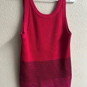 Anthropologie Ribbed Pink Red Scoop Back Fitted Heavy Knit Tank Stretch Top